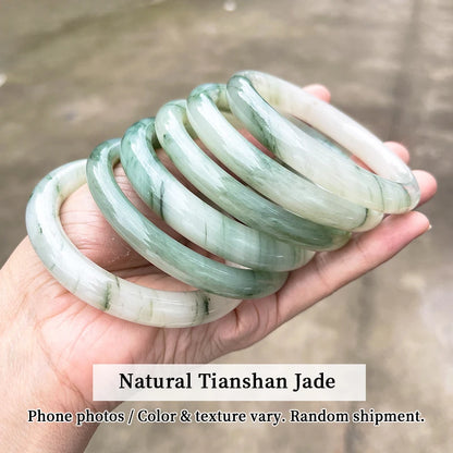 Pulseira de Jade Natural Tianshan com Faixa Larga, Bracelete de Pedra Verde e Branca para Mulheres, Joia de Cristal Curativa, Presente, Pulseiras e Braceletes