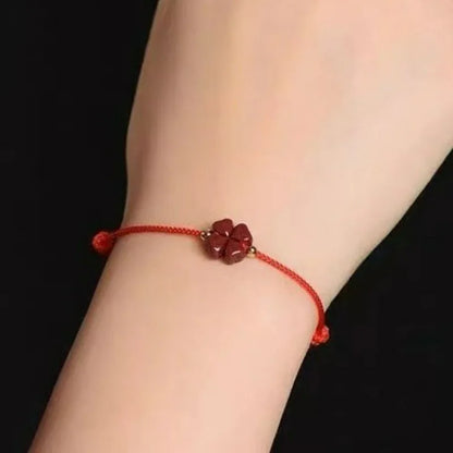 Cinábrio sorte trevo de quatro folhas corda vermelha frisado pulseiras para mulheres homens artesanal trançado vermelho preto corda sorte pulseira jóias