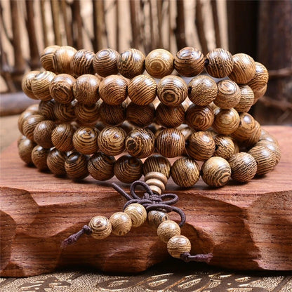 Chic 108 Madeira frisada budista Buddha oração talão Mala pulseira colar