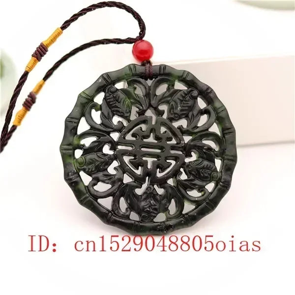 Natural preto verde chinês jade morcego pingente colar obsidian charme jóias dupla face oco esculpido amuleto presentes para mulher