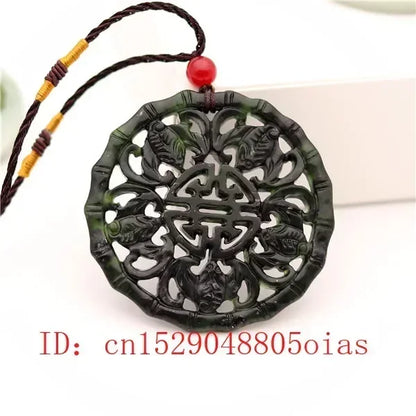 Natural preto verde chinês jade morcego pingente colar obsidian charme jóias dupla face oco esculpido amuleto presentes para mulher