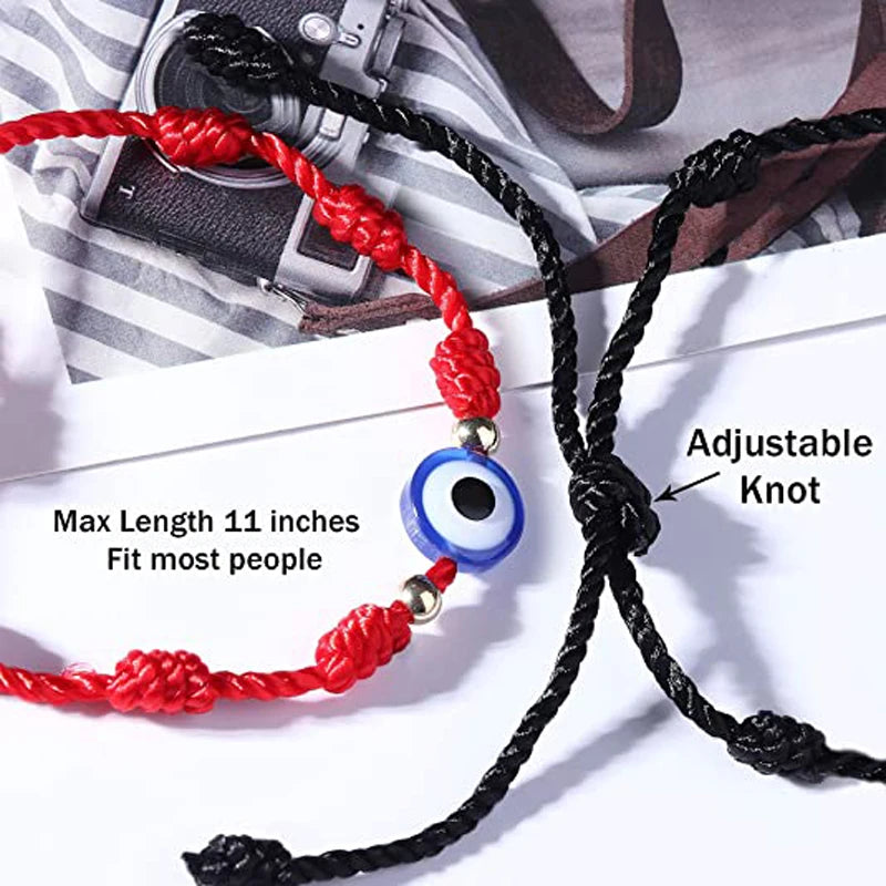 12 Pulseiras Olho Grego Vermelhas para Casal, Femininas e Masculinas, com 7 Nós da Sorte, Feitas à Mão, de Fio Trançado Ajustável, Joia de Amizade Familiar