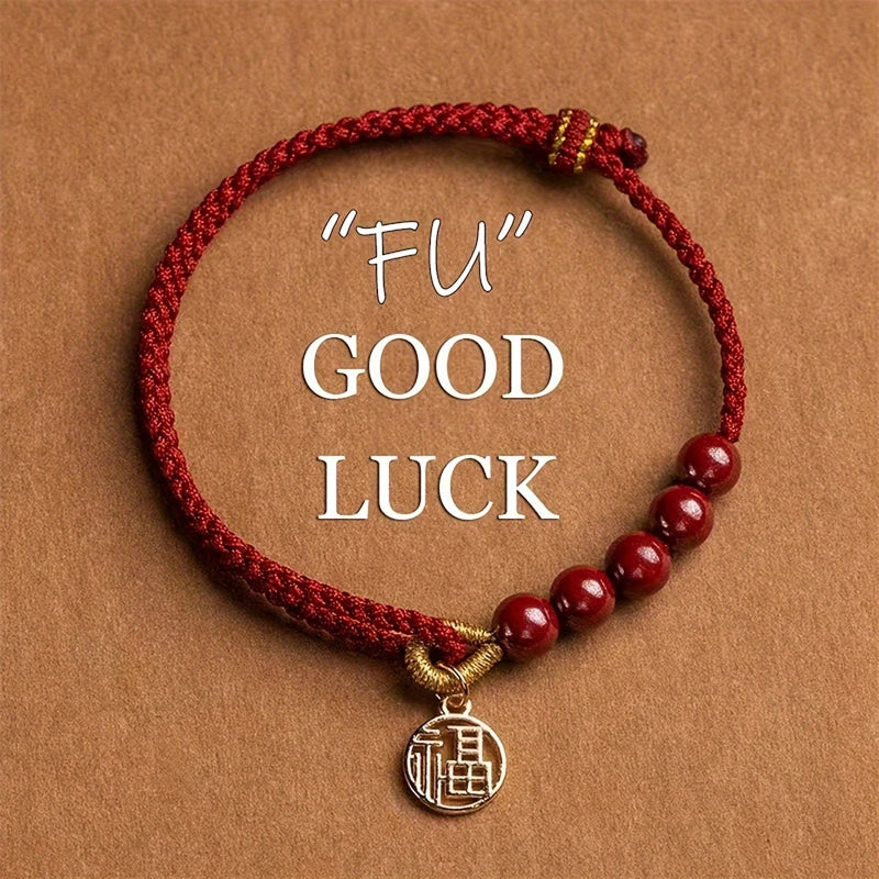 Corda tecida à mão imitação cinábrio fu pingente pulseira para mulheres sorte vermelho nó chinês artesanal trançado pulseira jóias presente