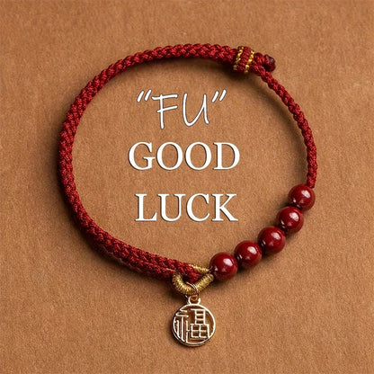 Corda tecida à mão imitação cinábrio fu pingente pulseira para mulheres sorte vermelho nó chinês artesanal trançado pulseira jóias presente