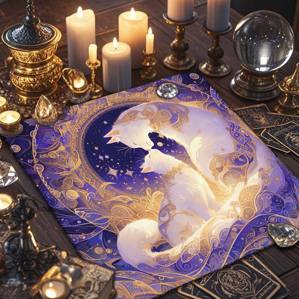 Mantel Gato Lunar · Tarot y Altar