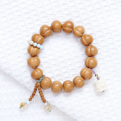 Pulseira de Oração e Presente para Mulheres com Pedra Natural Bodhi, Cabeça de Macaco e Bumbum de Pêssego, com Bênção Lunar
