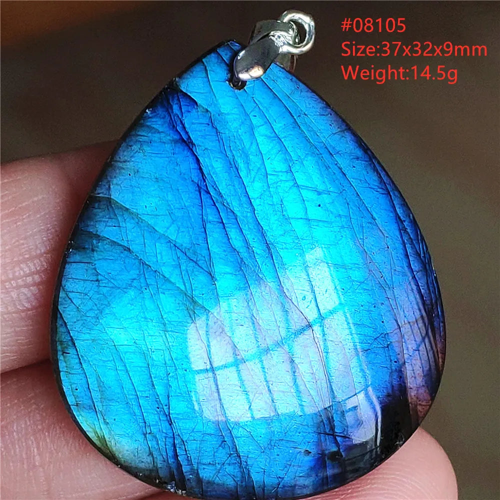 Colar de Pingente de Labradorita Azul Natural em Formato de Gota com Brilho para Mulheres e Homens AAAAAA
