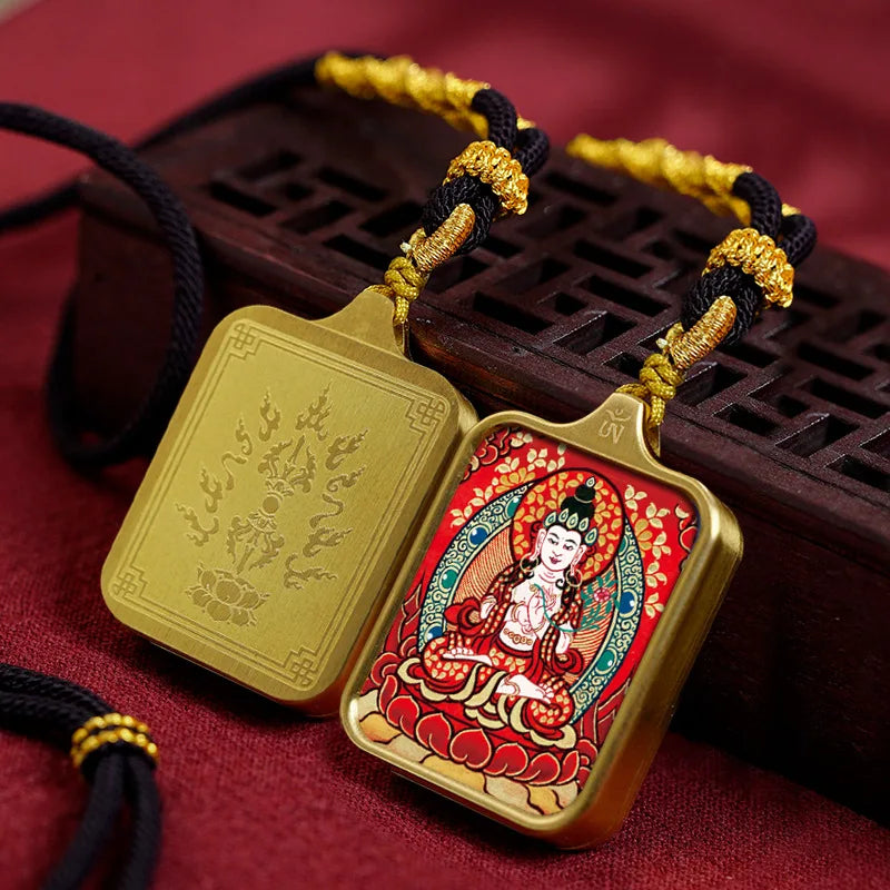 Vintage titânio aço thangka pingentes estilo tibetano zhakiram amarelo deus da riqueza colar talismã masculino e feminino