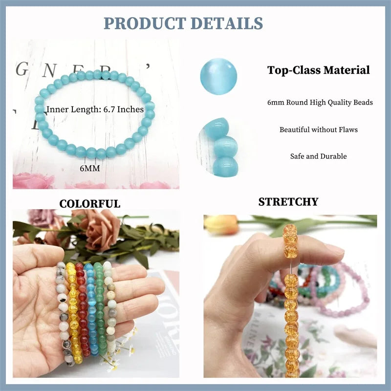 Pulseira de contas de pedra natural, com ametista, olho de tigre, cristal de quartzo e ágata, pulseiras de contas de pedras preciosas, joias para mulheres, para reiki e cura, presente para casais.