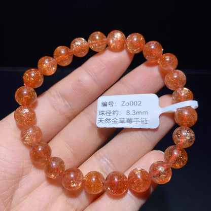 Pulseira de Quartzo Morango e Pedra do Sol Dourada Natural com Contas Redondas Transparentes 7mm 8mm Estrela de Luz, Pedra de Moda Feminina AAAAA