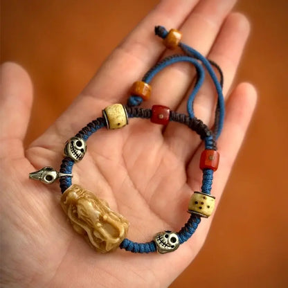 Pulseira de Bênção Estilo Tibetano Tradicional com Osso de Yak, Osso de Camelo, Conta Dzi, Turquesa, Ágata, Estrela, Lua e Bodhi - Joia da Sorte e Fortuna