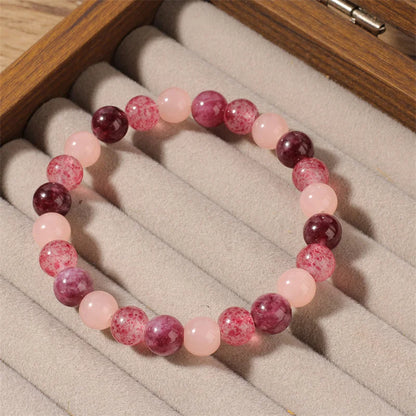 Pulseira de quartzo morango e granada rosa, joias encantadoras para o outono e inverno, presentes para namorada, pulseiras de pedra natural