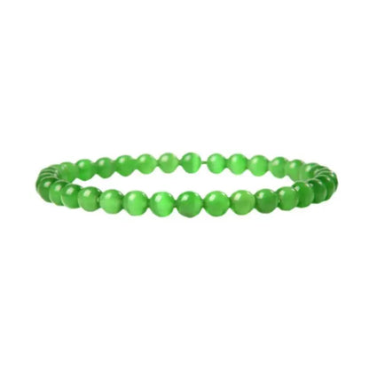 Pulseira de Contas de Pedra Verde Olho de Gato 8mm, Amuleto da Sorte para Mulheres, Joia de Proteção e Riqueza, Presente