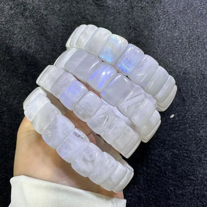 Aaaaa boa qualidade azul arco-íris moonstone pulseira de pedra natural jóias pulseira para mulher para presente atacado! cerca de 8 * 12mm