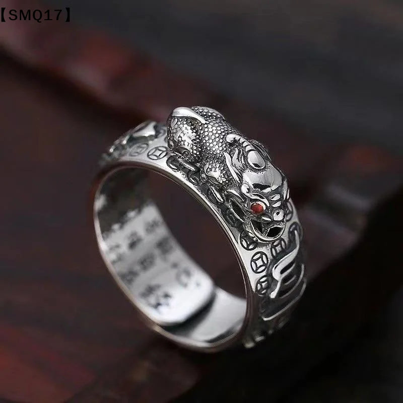 Anel Pixiu Feng Shui para proteção da riqueza, anel ajustável gravado com Sutra do Coração para amantes de joias espirituais, uso diário【SMQ】