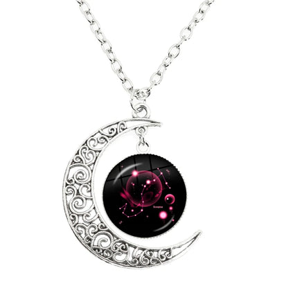12 constellation escorpião sagitário capricórnio aquarius pingente prata cor crescente lua colar jóias presente de aniversário