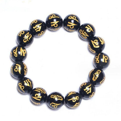 Budismo tibetano seis palavras mantra pulseiras para homens mulheres preto obsidiana amuleto sorte pulseiras jóias com caixa de presente