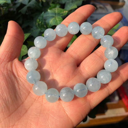 1 pc fengbaowu natural aquamarine pulseira azul contas redondas cristal quartzo cura pedra feminino jóias presente