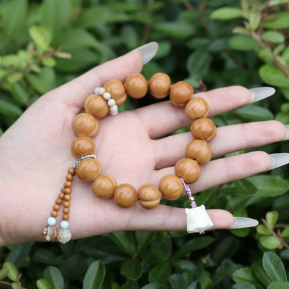Pulseira de Oração e Presente para Mulheres com Pedra Natural Bodhi, Cabeça de Macaco e Bumbum de Pêssego, com Bênção Lunar