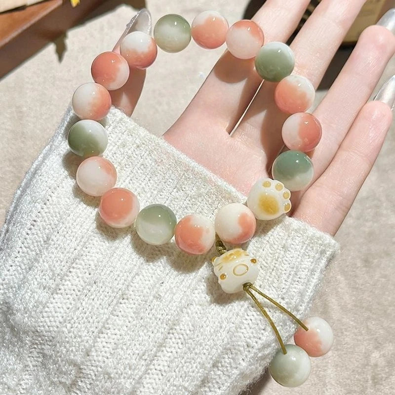 Pulsera Huella Felina: Cuentas Bodhi. Diseño y acabado de la pieza mostrada.