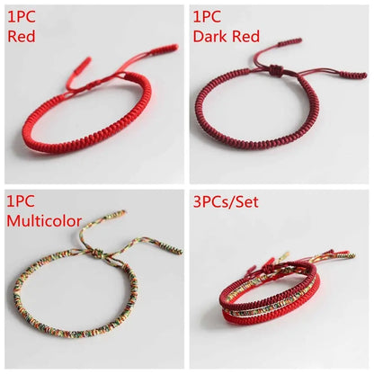 1PC/3PCs Pulseira de Moda com Trama de Corda Vermelha Tibetana e Nós Budistas
