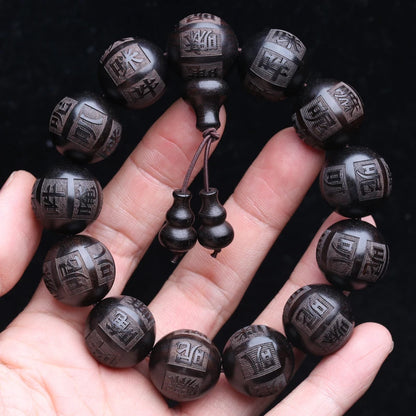 Natural ebony frisado tibetano budista pulseira 18mm 20mm masculino amuleto elástico