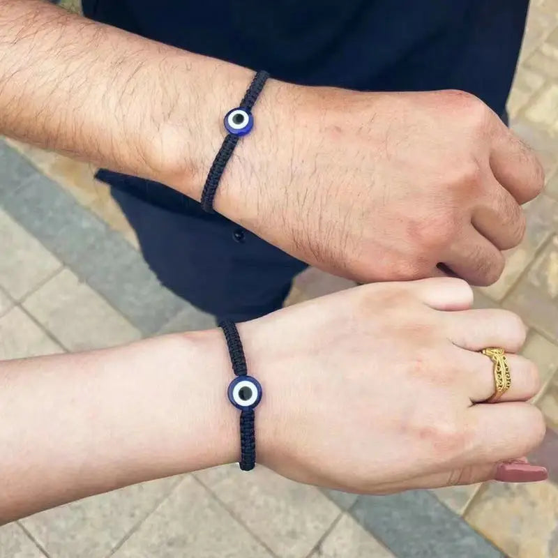 12pçs pulseira azul mau olhado vermelho, mulheres, homens, 7 nós, corda trançada artesanal, ajustável, amizade, casal, joias