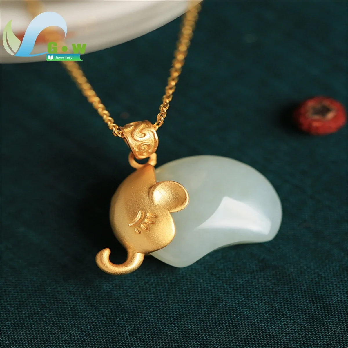 Colar de pingente de elefante de jade cinza Hetian, feito à mão, luxuoso, joias finas femininas, presente para casamento, uso diário, aniversário