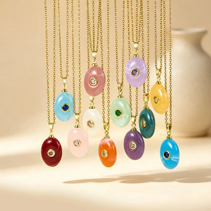 1 unidade de colar gargantilha redondo com pingente de strass colorido e efeito de pedra de imitação oval em resina, estilo Ins, com zircônia, joia.