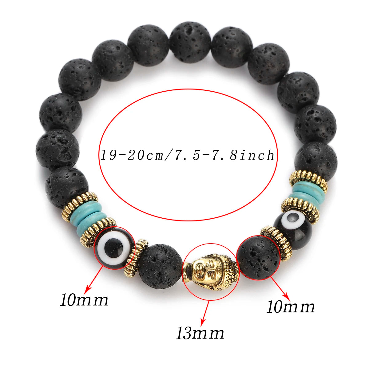 Pulsera de Buda y ojo turco de 10 mm