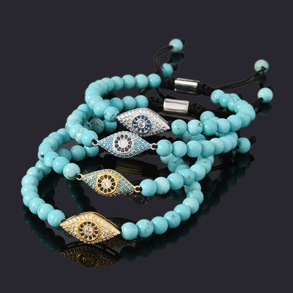 Luxo natural turquesa contas mau olhado encantos homem pulseira para mulher artesanal jóias presente