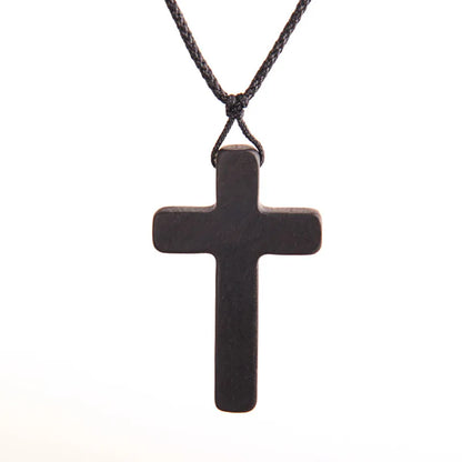 Colar com pingente de ébano crucifixo feito à mão, corda trançada de madeira, acessórios de personalidade, tricotados à mão