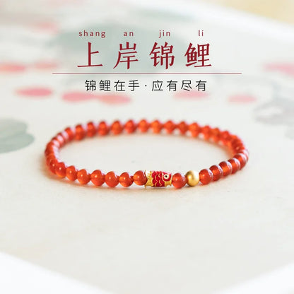 Pulsera de ágata roja con koi