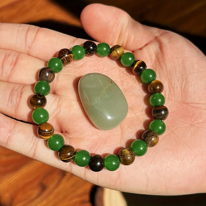 1 peça de pulseira da sorte de pedra natural Bosinia, incrustada com contas de olho de tigre bicolor verde-amarelo de 8mm, adequada como presente para mulheres.