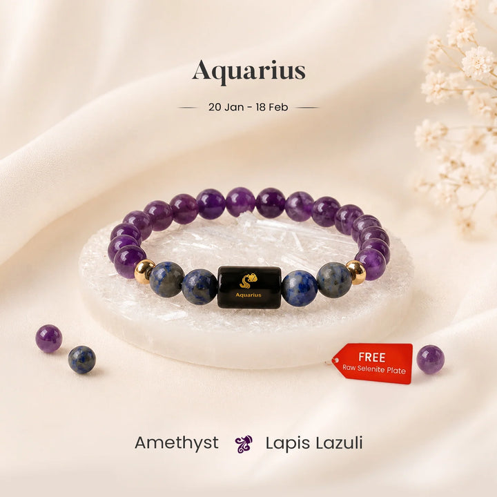 Aquarius Zodiac Amethyst & Lapis Lazuli Bracelet