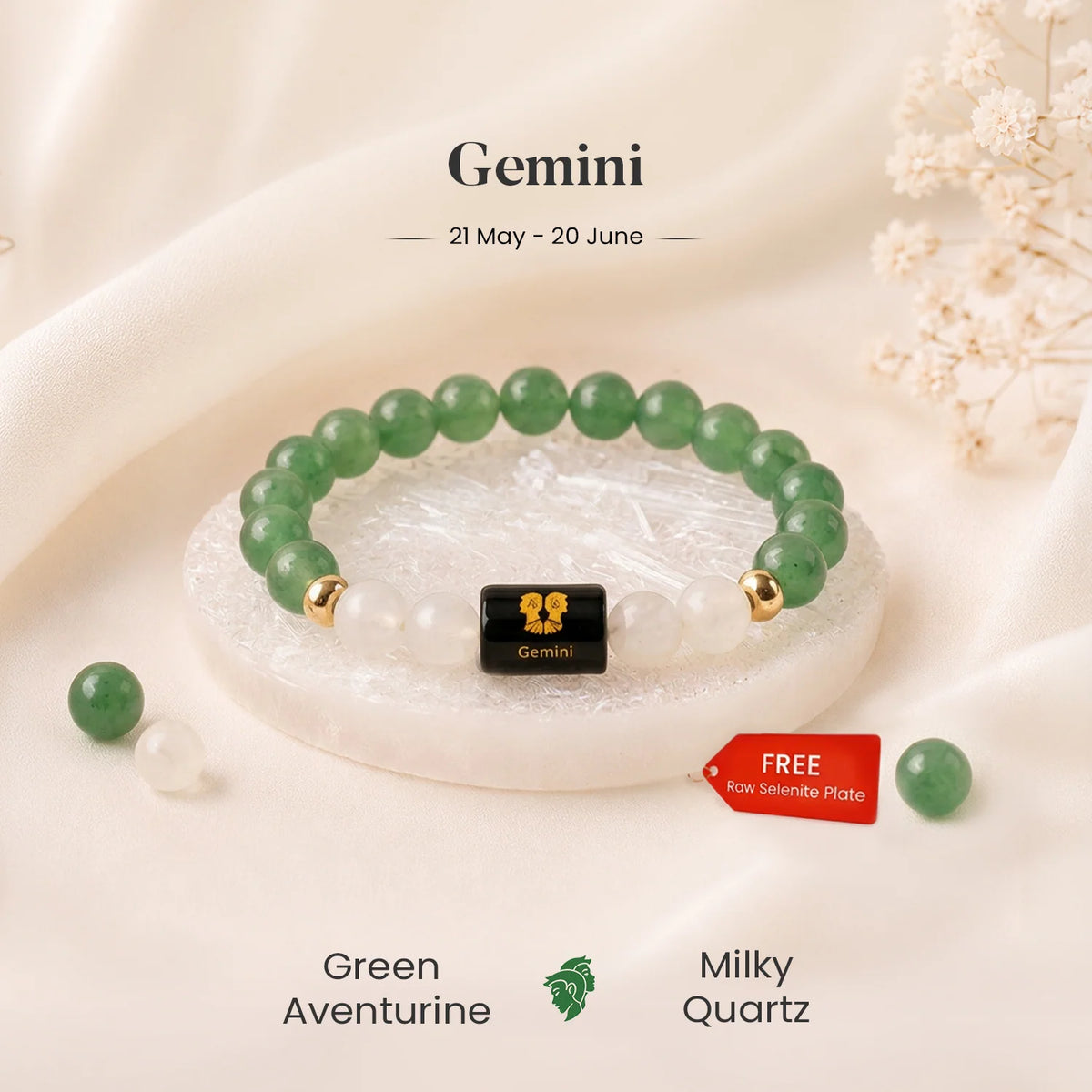 Gemini Zodiac Green Aventurine & Milky Quartz Bracelet
