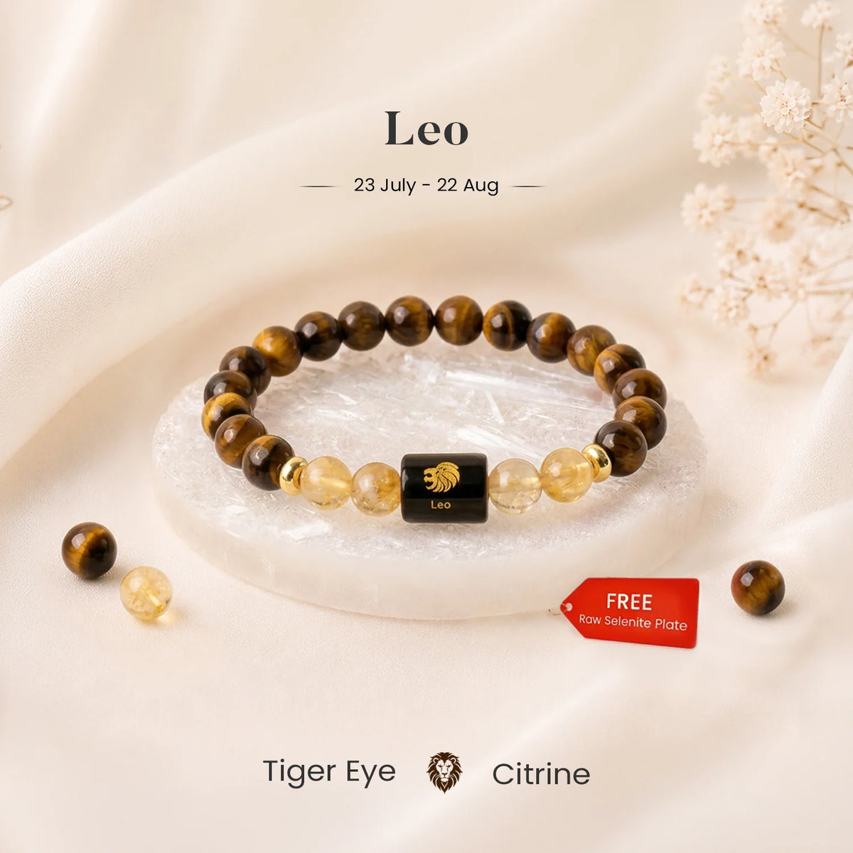 Leo Zodiac Tiger Eye & Citrine Bracelet